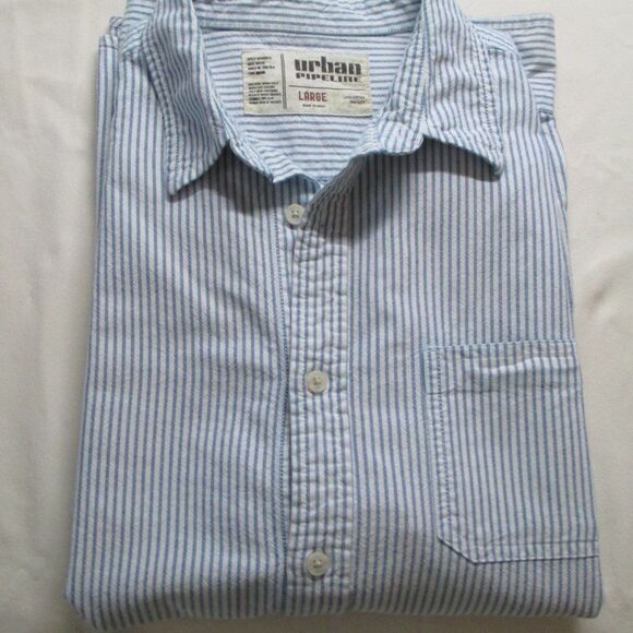 Men's Urban Pipeline Blue and White Striped Button-Down Shirt Size L - Picture 12 of 12